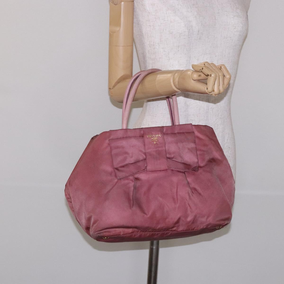 PRADA Hand Bag Nylon Pink Gold Auth 133089