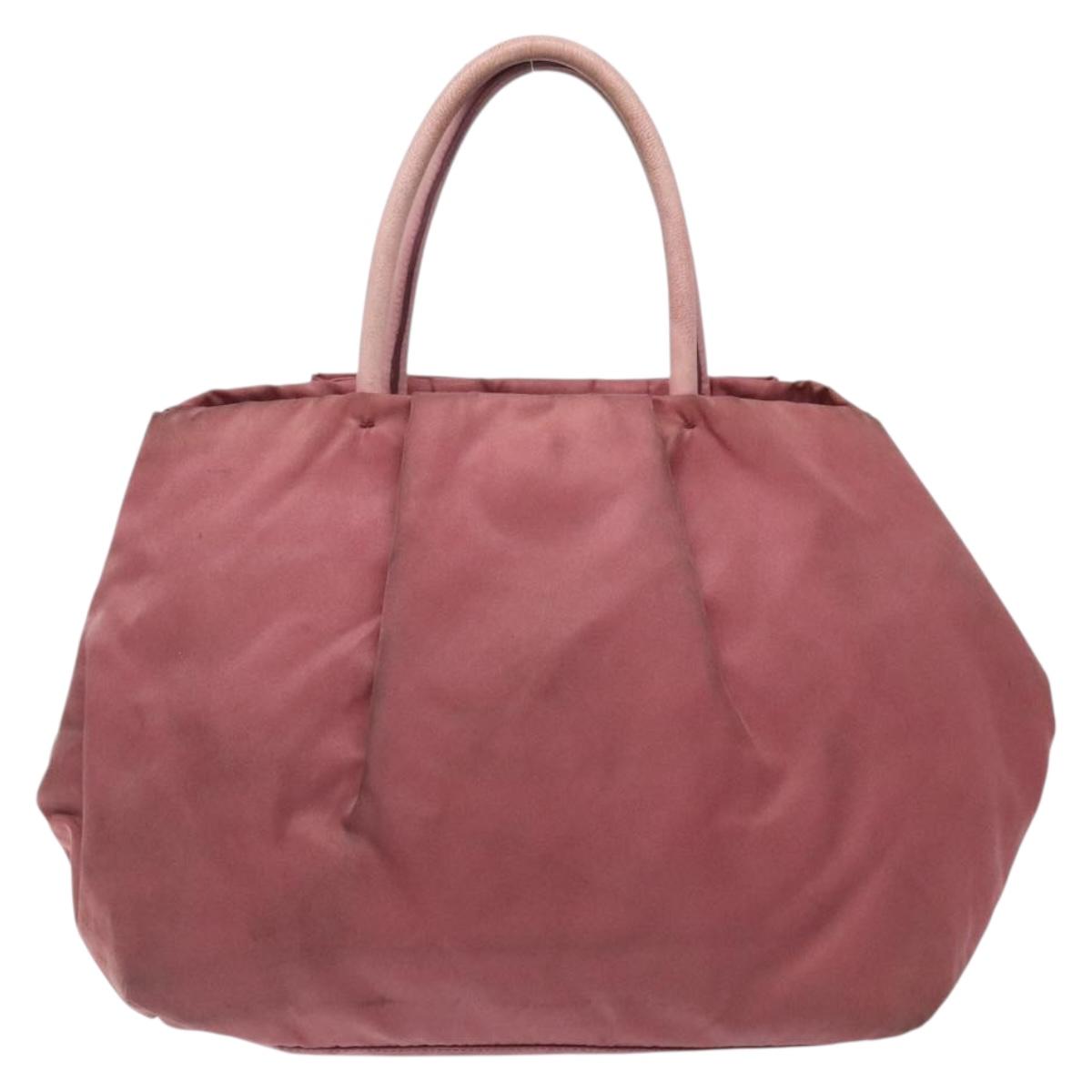 PRADA Hand Bag Nylon Pink Gold Auth 133089
