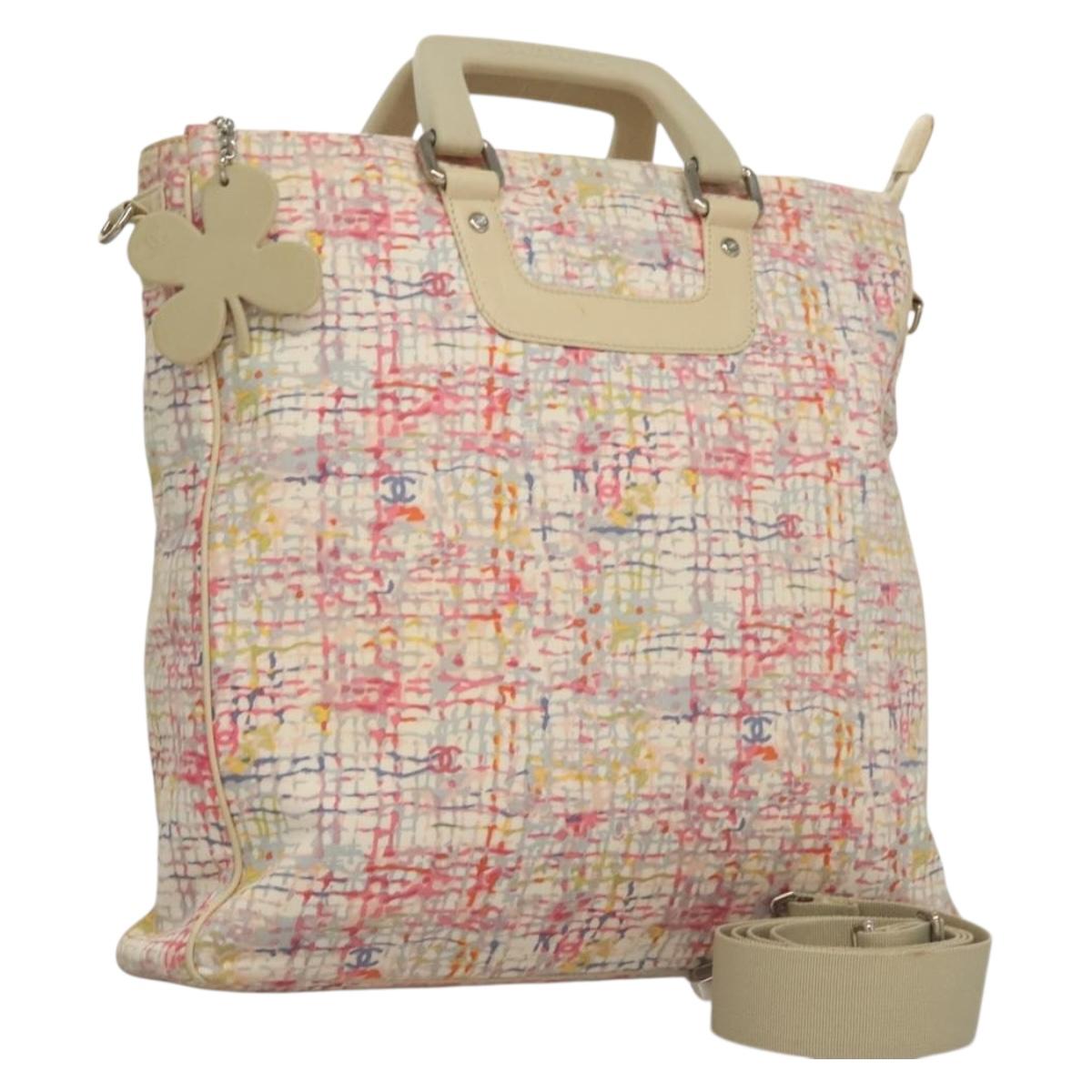 CHANEL Hand Bag Canvas 2way Pink Silver CC Auth 133090