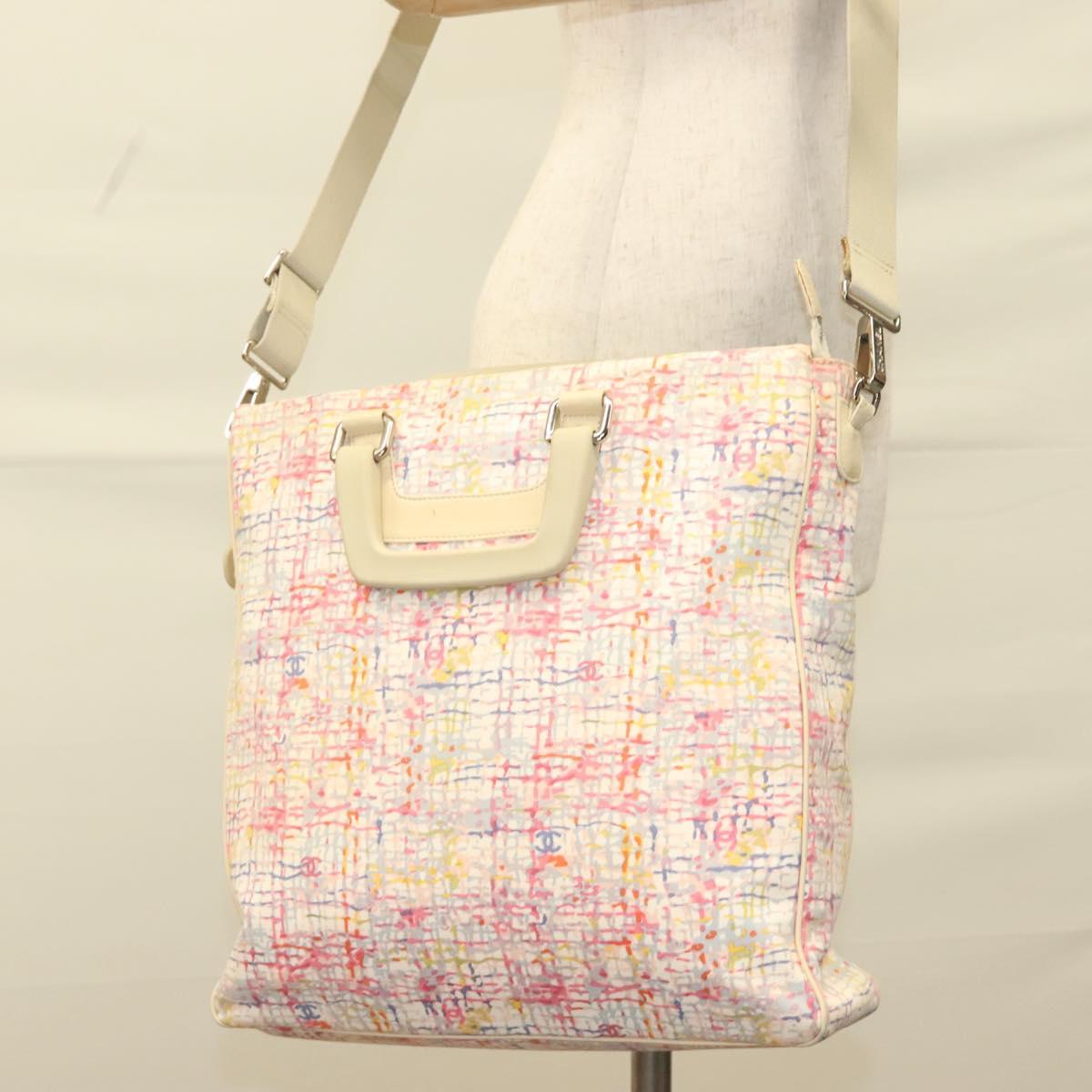 CHANEL Hand Bag Canvas 2way Pink Silver CC Auth 133090