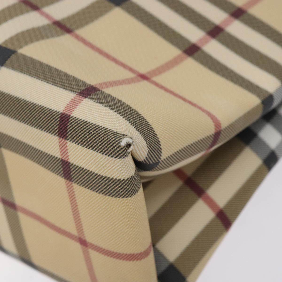 BURBERRY Nova Check Hand Bag PVC Beige Silver Auth 133131