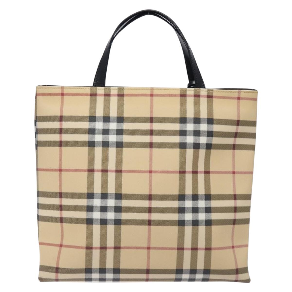 BURBERRY Nova Check Hand Bag PVC Beige Silver Auth 133131
