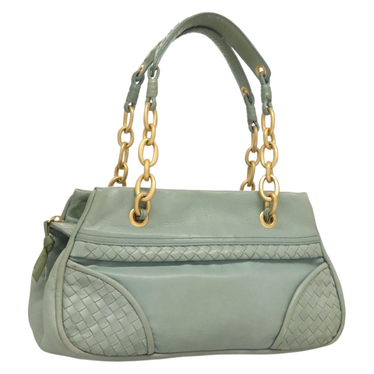 BOTTEGA VENETA INTRECCIATO Shoulder Bag Leather Light Blue Gold Auth 133141A