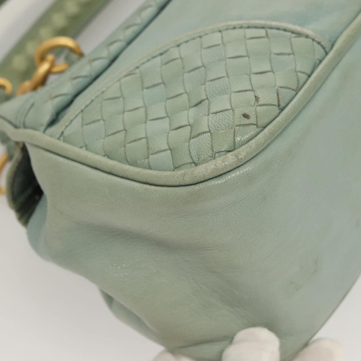 BOTTEGA VENETA INTRECCIATO Shoulder Bag Leather Light Blue Gold Auth 133141A