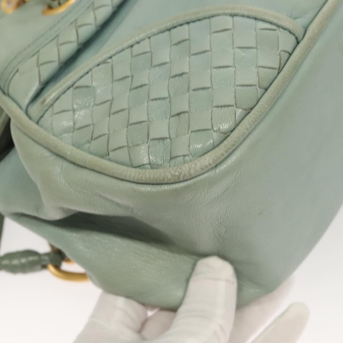 BOTTEGA VENETA INTRECCIATO Shoulder Bag Leather Light Blue Gold Auth 133141A