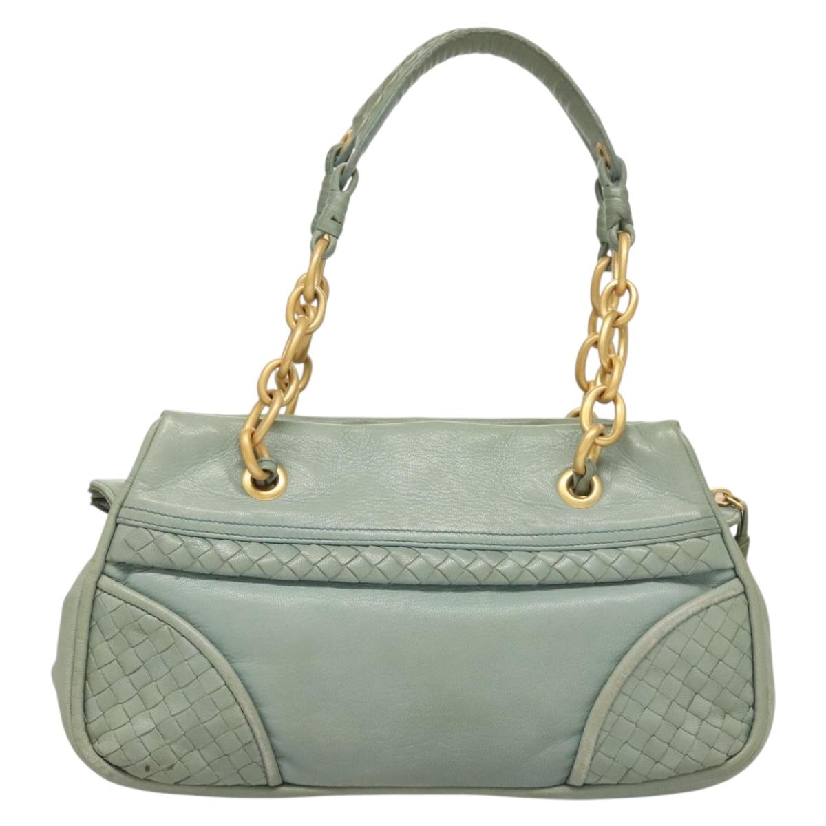 BOTTEGA VENETA INTRECCIATO Shoulder Bag Leather Light Blue Gold Auth 133141A