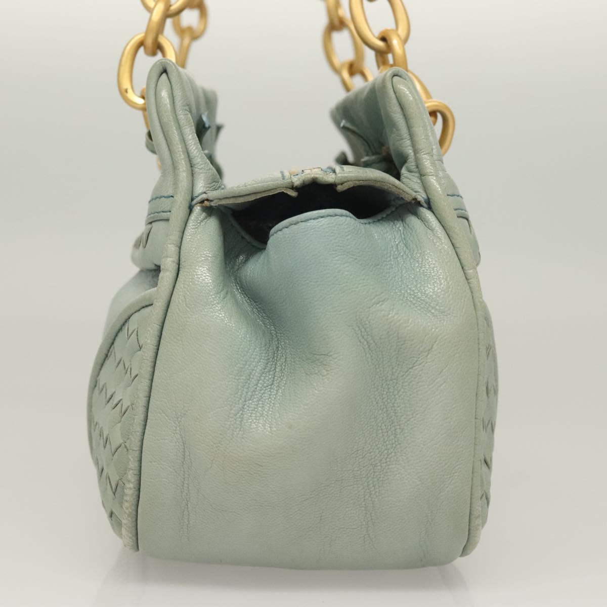 BOTTEGA VENETA INTRECCIATO Shoulder Bag Leather Light Blue Gold Auth 133141A