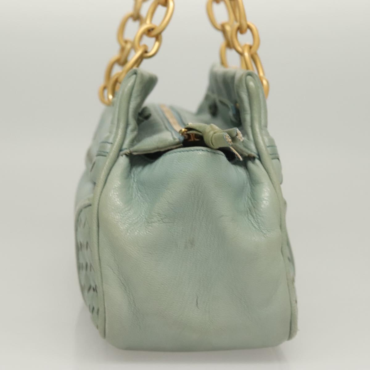 BOTTEGA VENETA INTRECCIATO Shoulder Bag Leather Light Blue Gold Auth 133141A