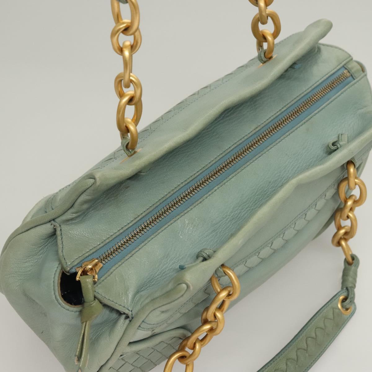 BOTTEGA VENETA INTRECCIATO Shoulder Bag Leather Light Blue Gold Auth 133141A
