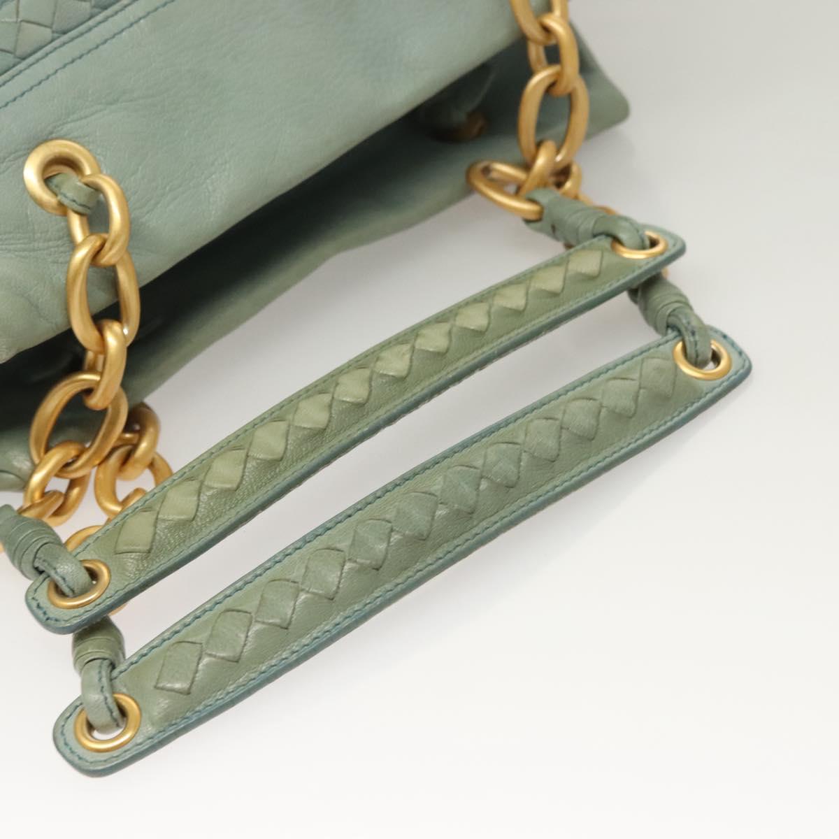BOTTEGA VENETA INTRECCIATO Shoulder Bag Leather Light Blue Gold Auth 133141A