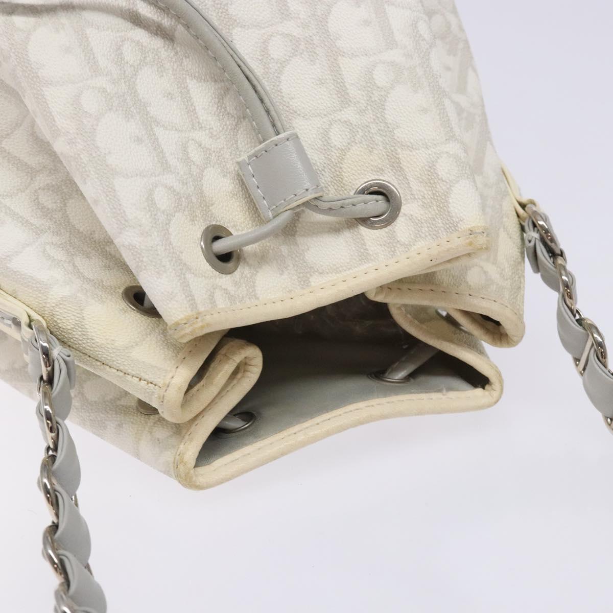 Christian Dior Trotter Canvas Romantic Shoulder Bag PVC White Silver Auth 133156V