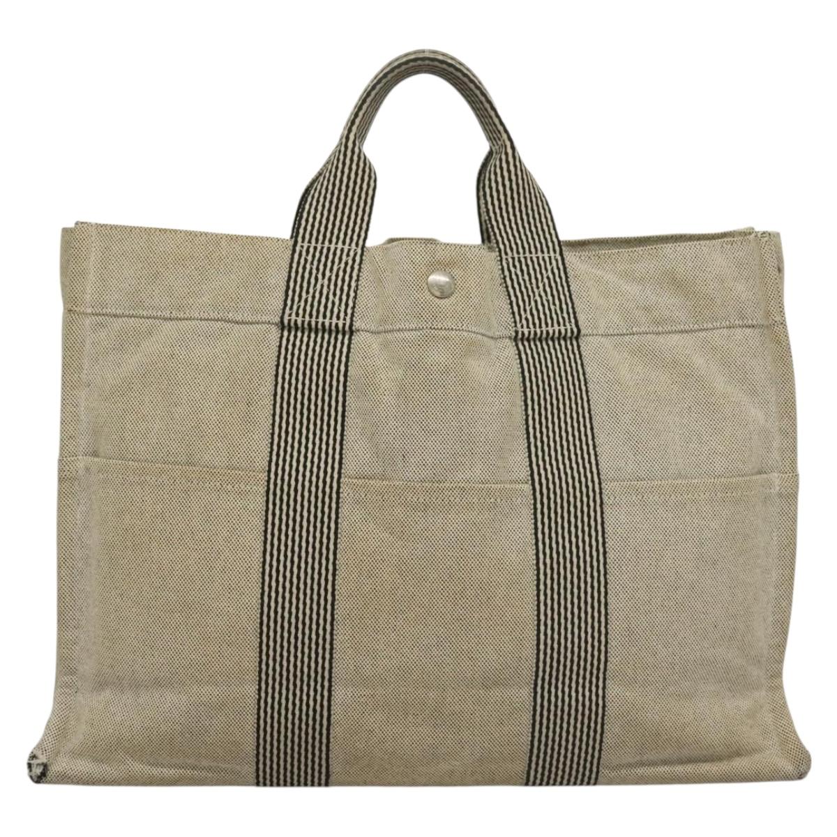 HERMES Fourre Tout MM Hand Bag Canvas Gray Silver Auth 133159