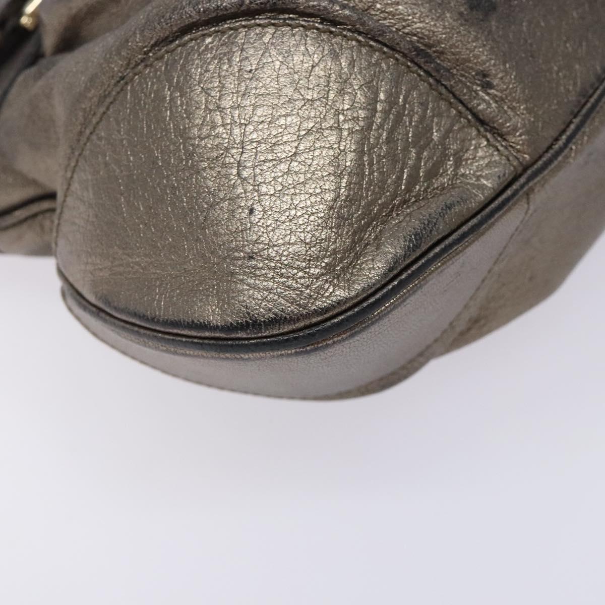 Salvatore Ferragamo Gancini Hand Bag Leather Silver Gold Auth 133160