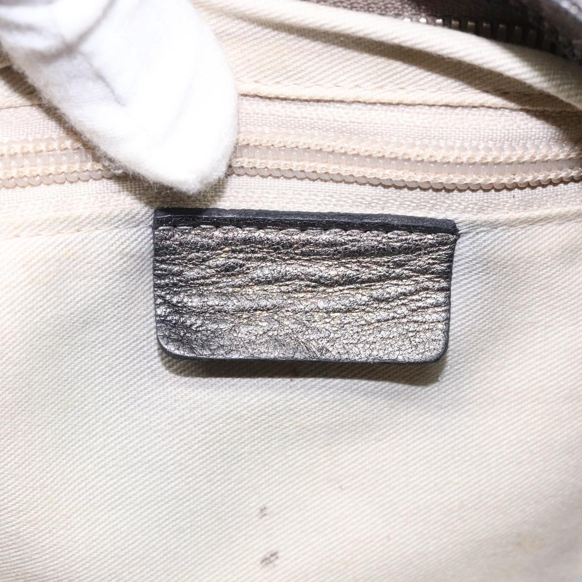 Salvatore Ferragamo Gancini Hand Bag Leather Silver Gold Auth 133160