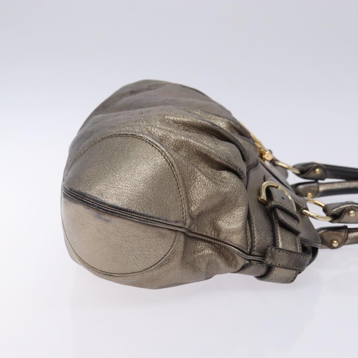 Salvatore Ferragamo Gancini Hand Bag Leather Silver Gold Auth 133160