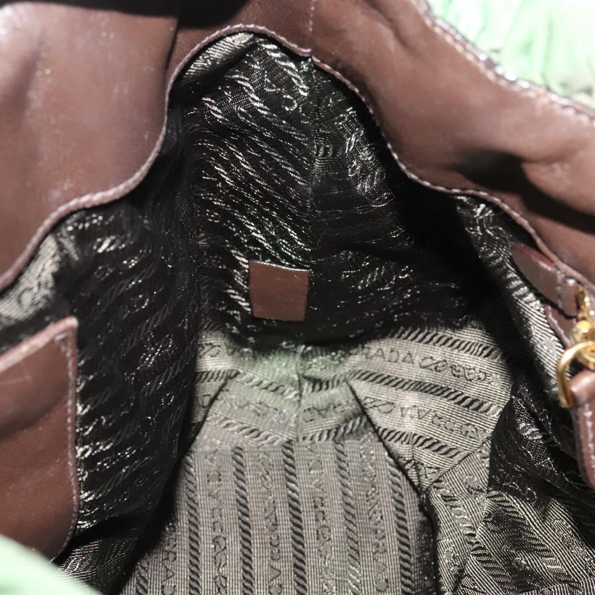 PRADA Hand Bag Nylon 2way Green Gold Auth 133162
