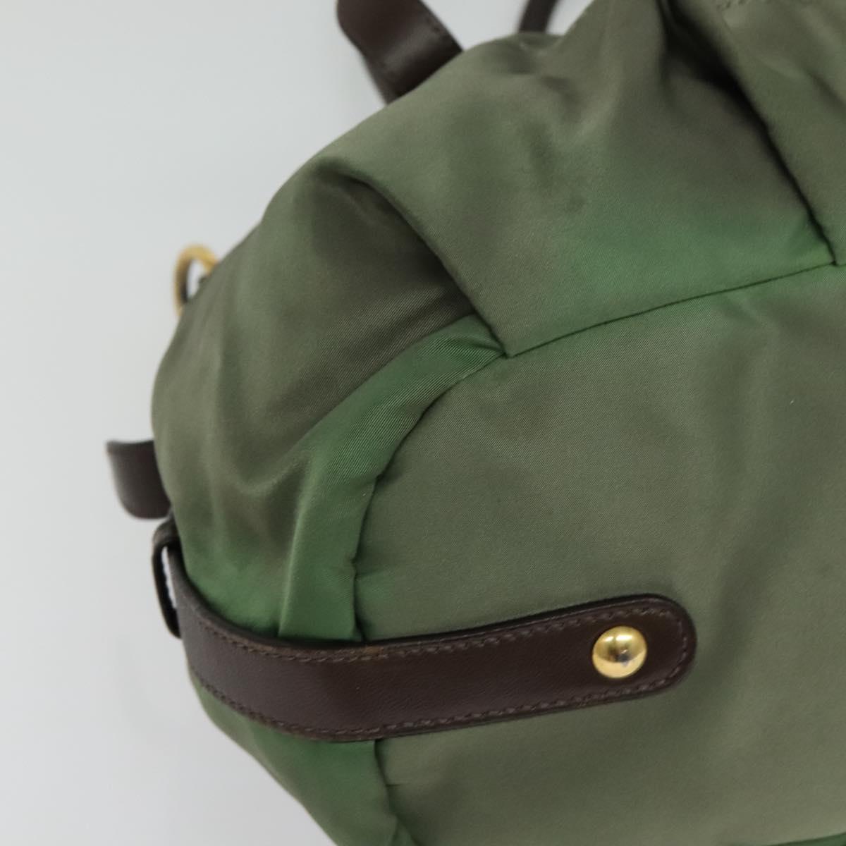 PRADA Hand Bag Nylon 2way Green Gold Auth 133162
