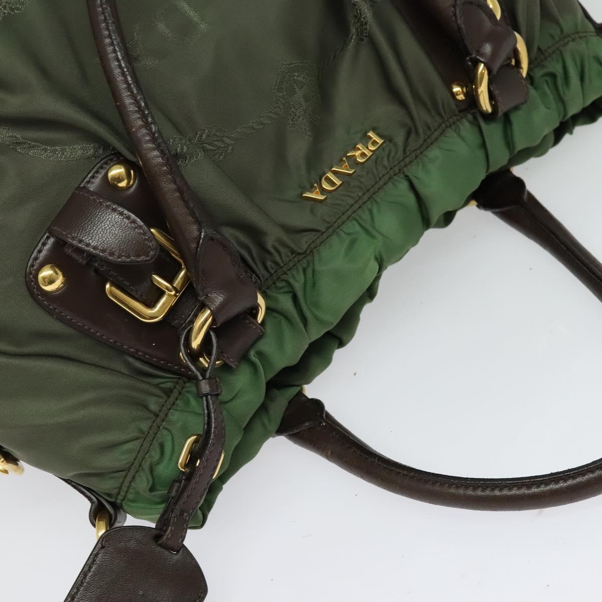 PRADA Hand Bag Nylon 2way Green Gold Auth 133162