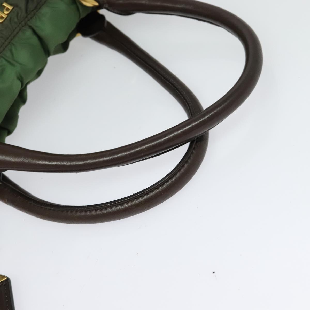 PRADA Hand Bag Nylon 2way Green Gold Auth 133162