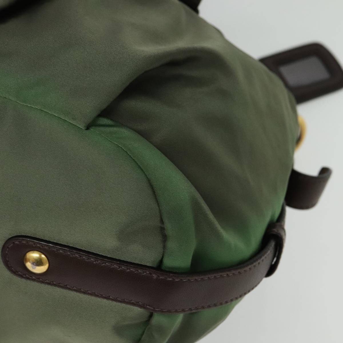 PRADA Hand Bag Nylon 2way Green Gold Auth 133162