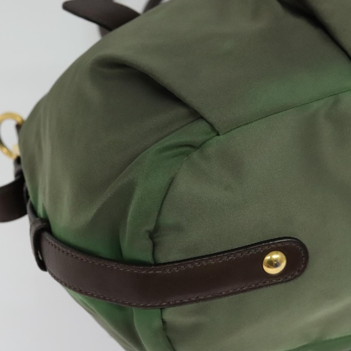 PRADA Hand Bag Nylon 2way Green Gold Auth 133162