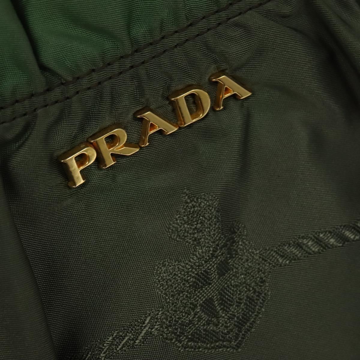 PRADA Hand Bag Nylon 2way Green Gold Auth 133162