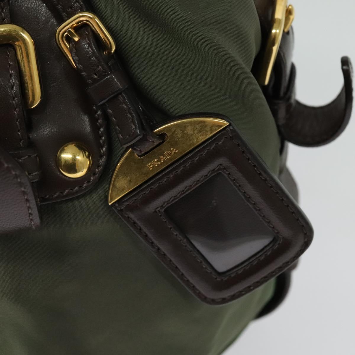 PRADA Hand Bag Nylon 2way Green Gold Auth 133162