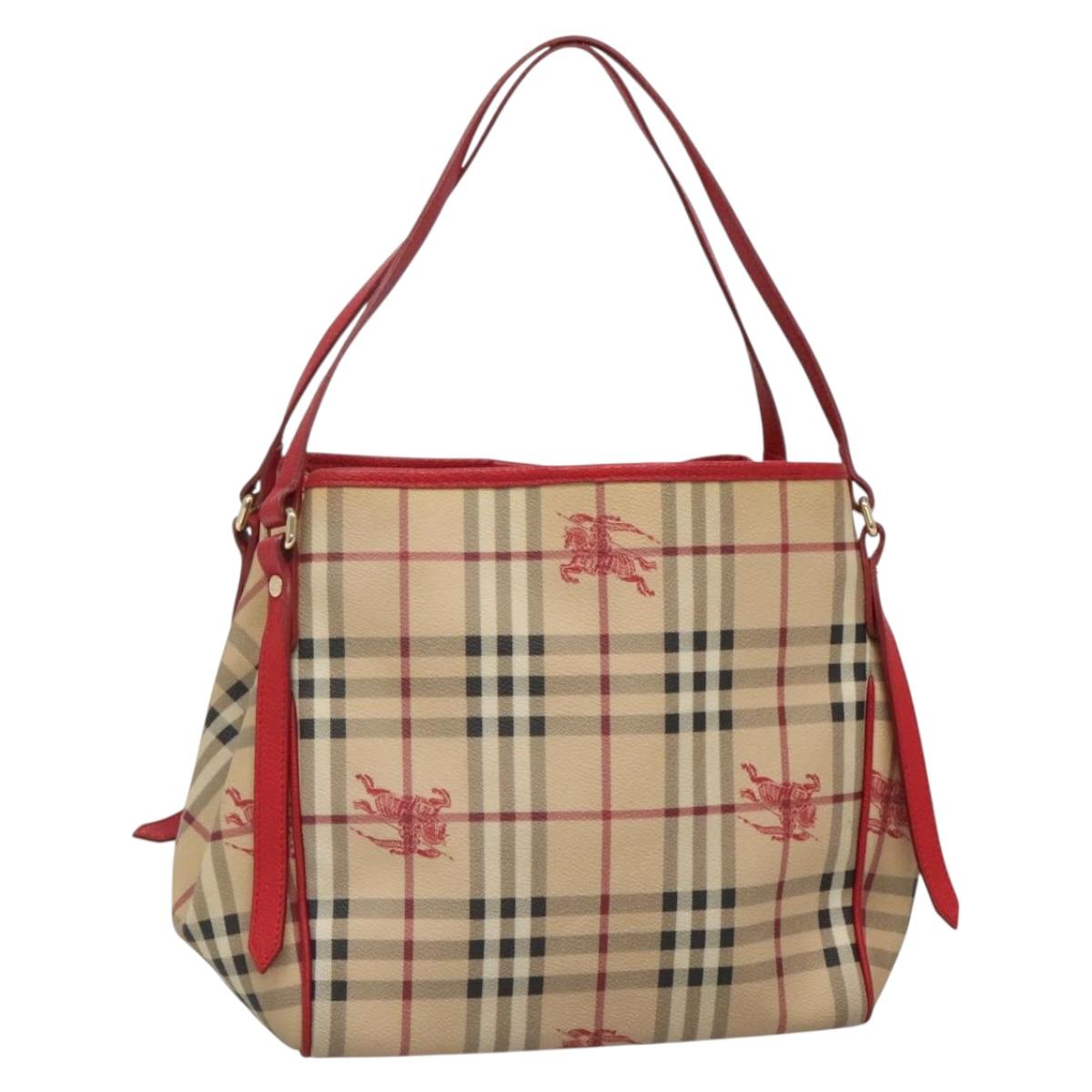 BURBERRY Nova Check Shoulder Bag PVC Beige Gold Auth 133163