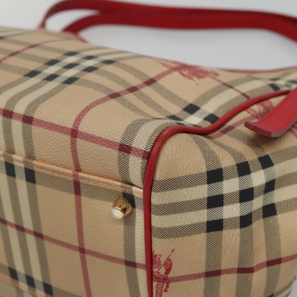 BURBERRY Nova Check Shoulder Bag PVC Beige Gold Auth 133163