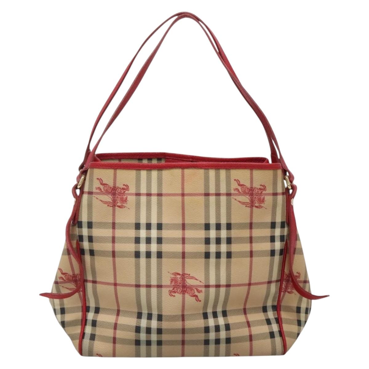BURBERRY Nova Check Shoulder Bag PVC Beige Gold Auth 133163