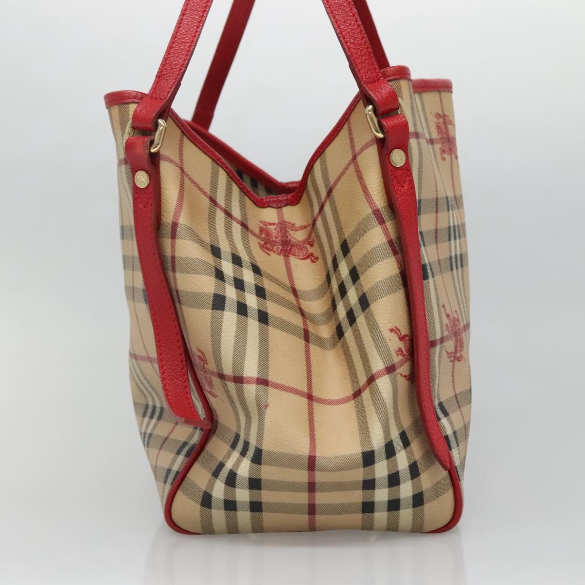 BURBERRY Nova Check Shoulder Bag PVC Beige Gold Auth 133163