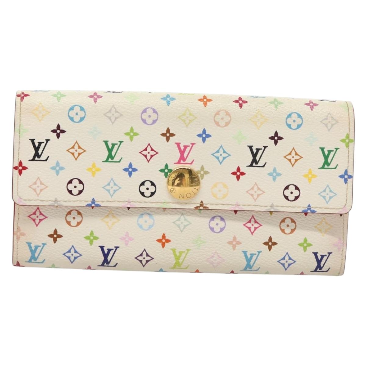 LOUIS VUITTON Multicolor Portefeuille Sarah Wallet White M93532 LV Auth 133177