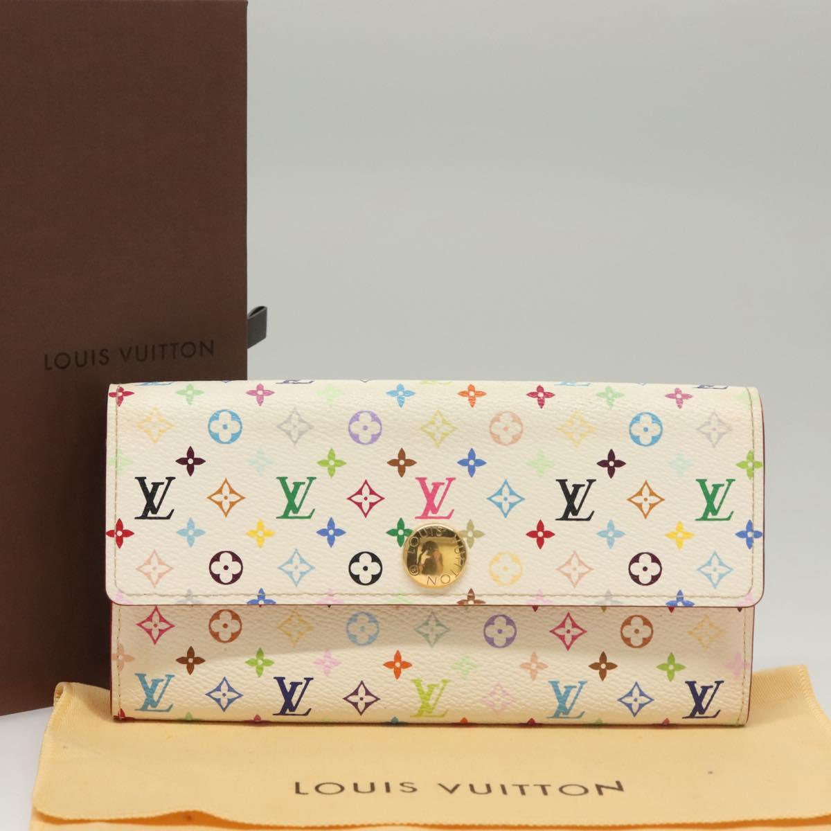 LOUIS VUITTON Multicolor Portefeuille Sarah Wallet White M93532 LV Auth 133177