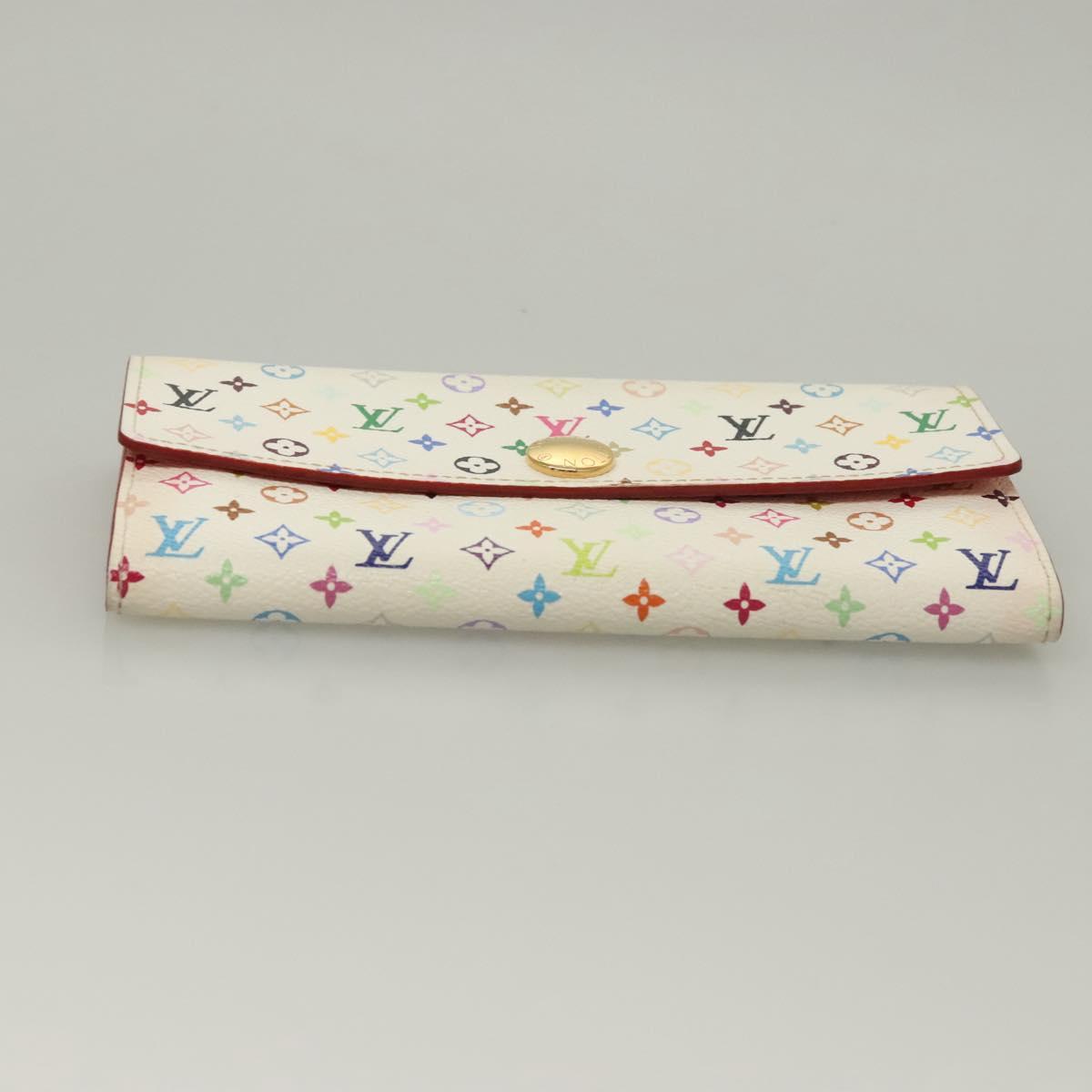 LOUIS VUITTON Multicolor Portefeuille Sarah Wallet White M93532 LV Auth 133177