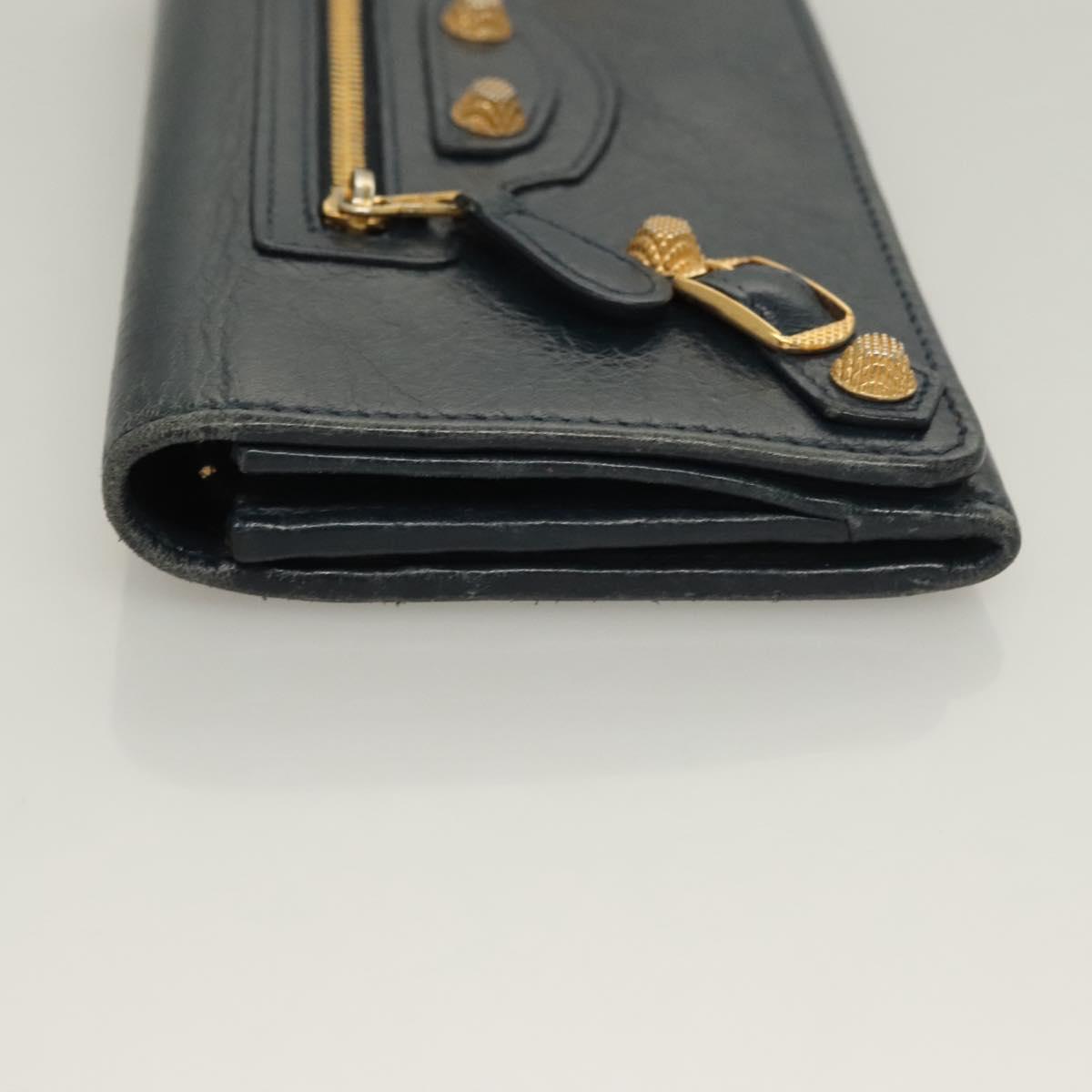 BALENCIAGA Giant Money Long Wallet Leather Navy 233599 Auth 133180