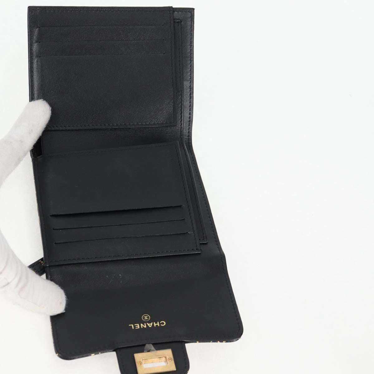 CHANEL Wallet Leather Black Gold CC Auth 133181V