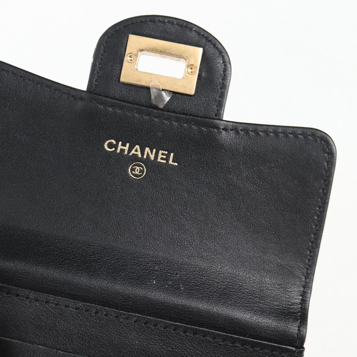 CHANEL Wallet Leather Black Gold CC Auth 133181V