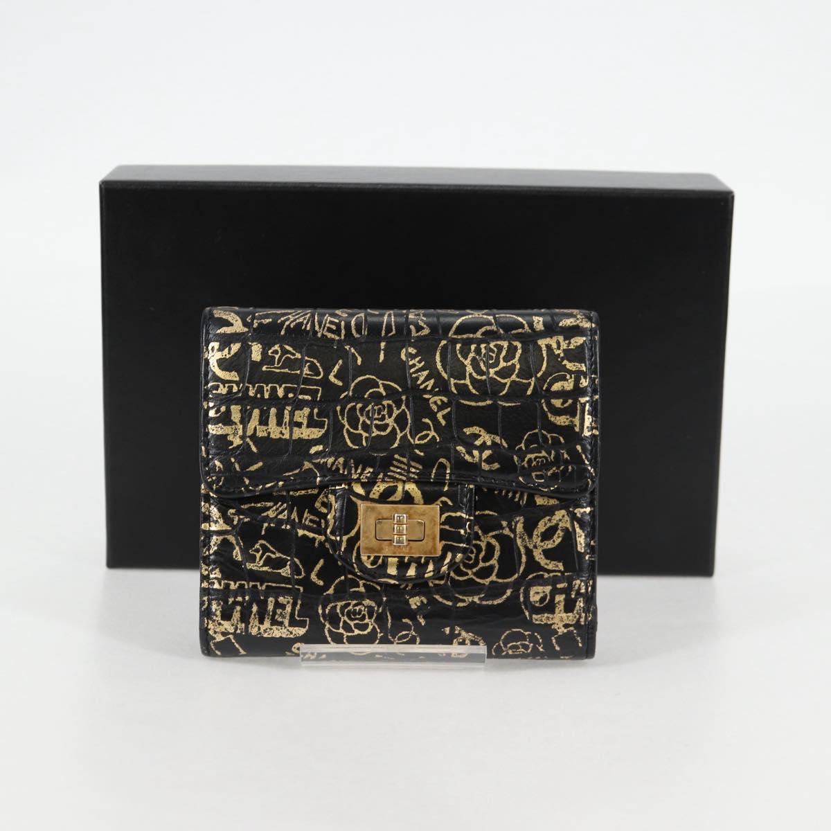 CHANEL Wallet Leather Black Gold CC Auth 133181V