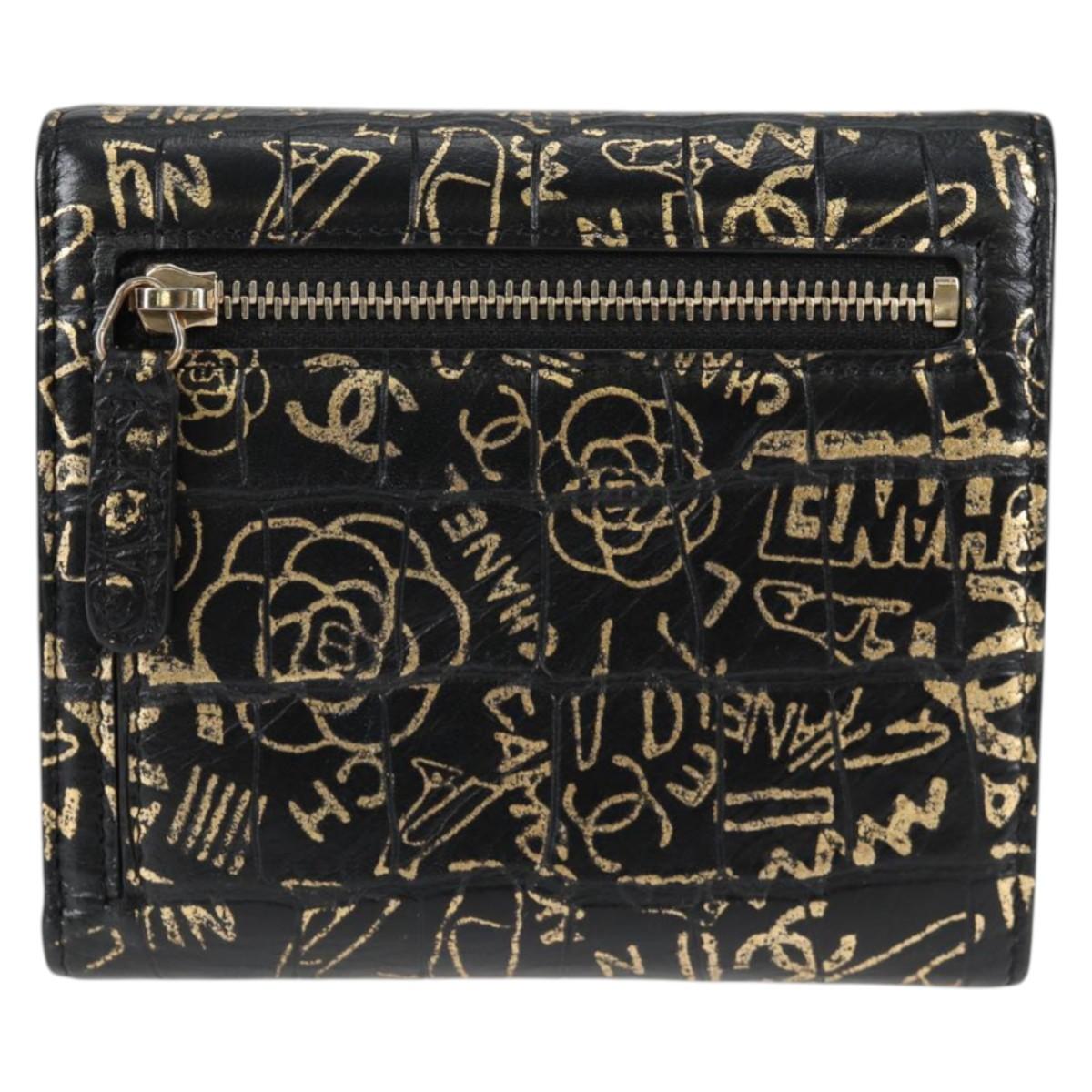 CHANEL Wallet Leather Black Gold CC Auth 133181V