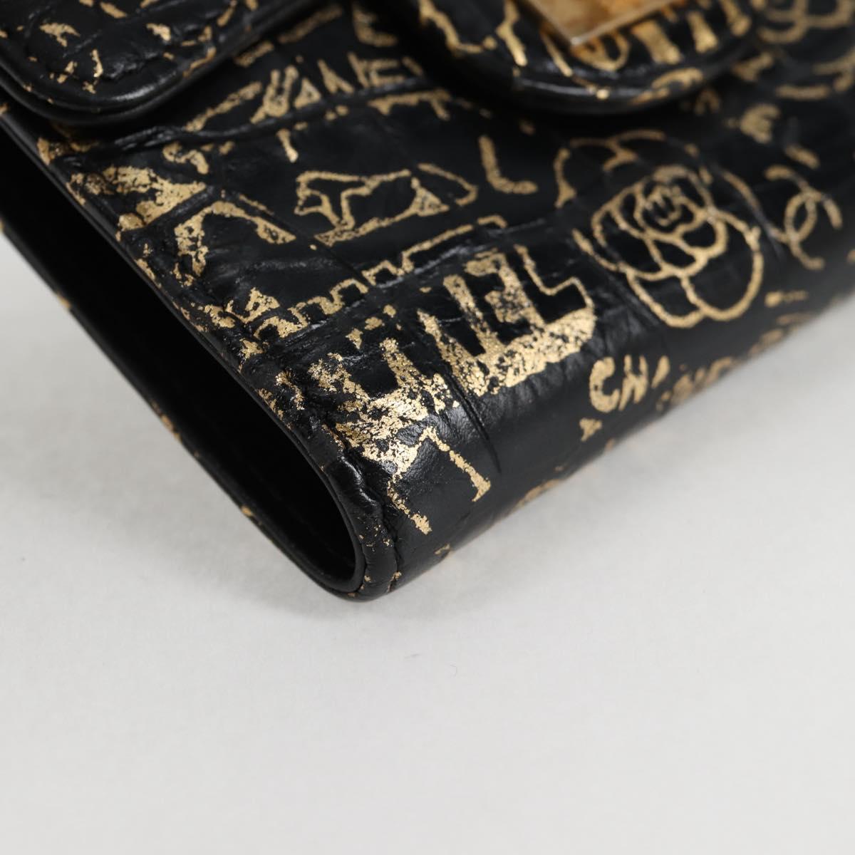 CHANEL Wallet Leather Black Gold CC Auth 133181V