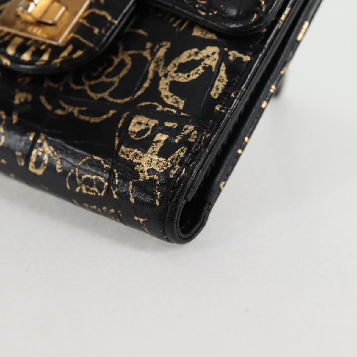 CHANEL Wallet Leather Black Gold CC Auth 133181V