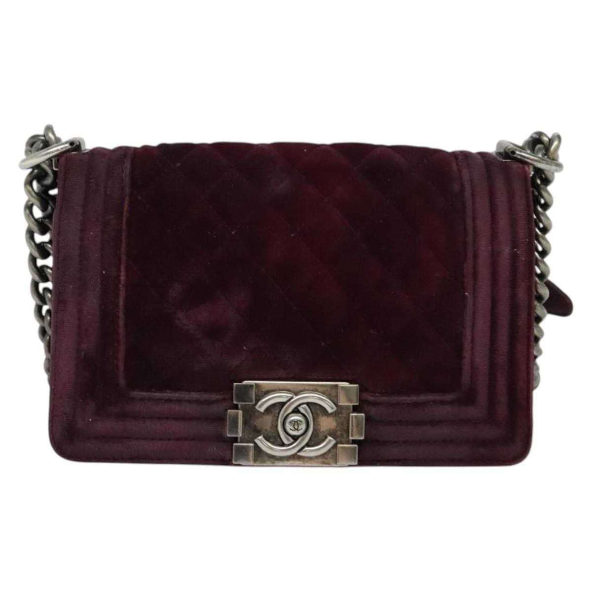 CHANEL Chain Boy Chanel Shoulder Bag Velor Purple CC Auth 133191
