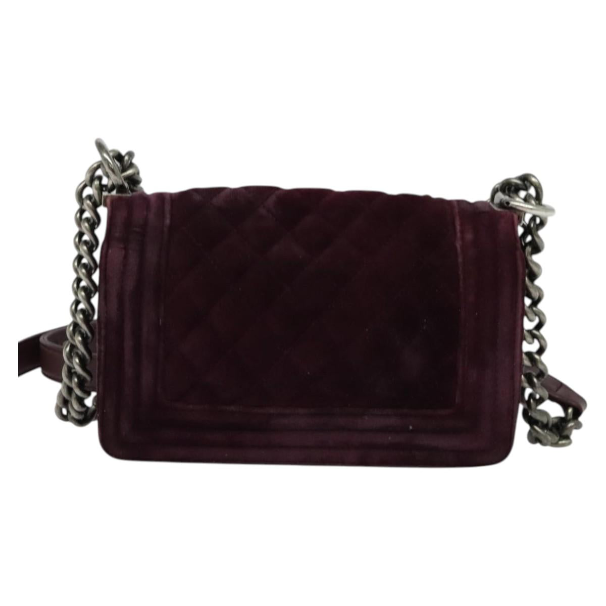 CHANEL Chain Boy Chanel Shoulder Bag Velor Purple CC Auth 133191