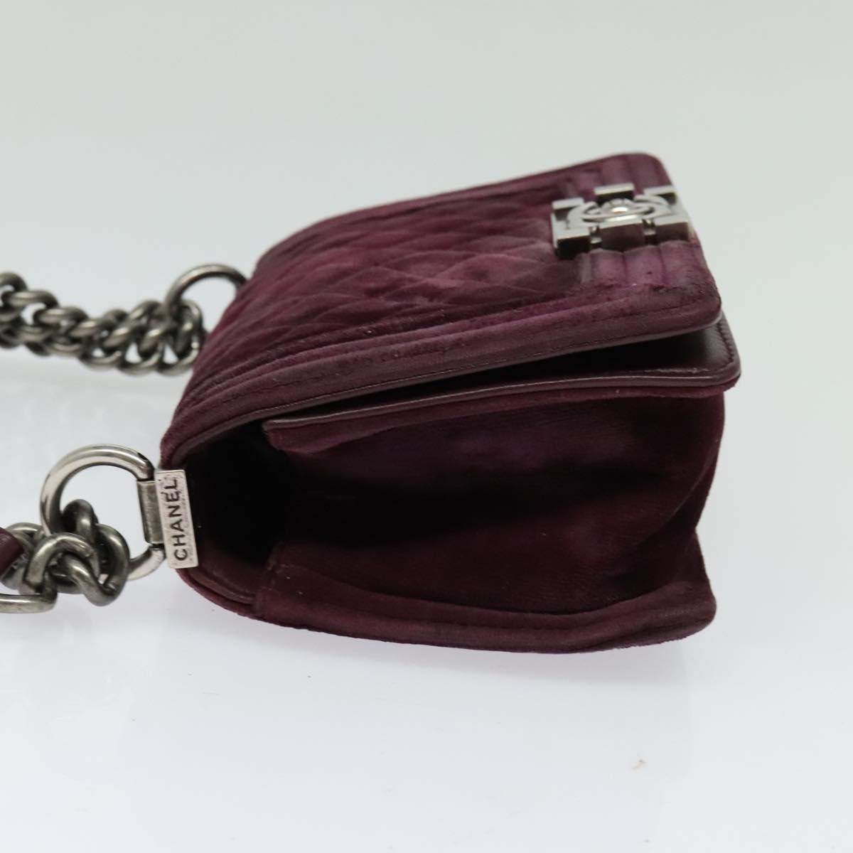 CHANEL Chain Boy Chanel Shoulder Bag Velor Purple CC Auth 133191
