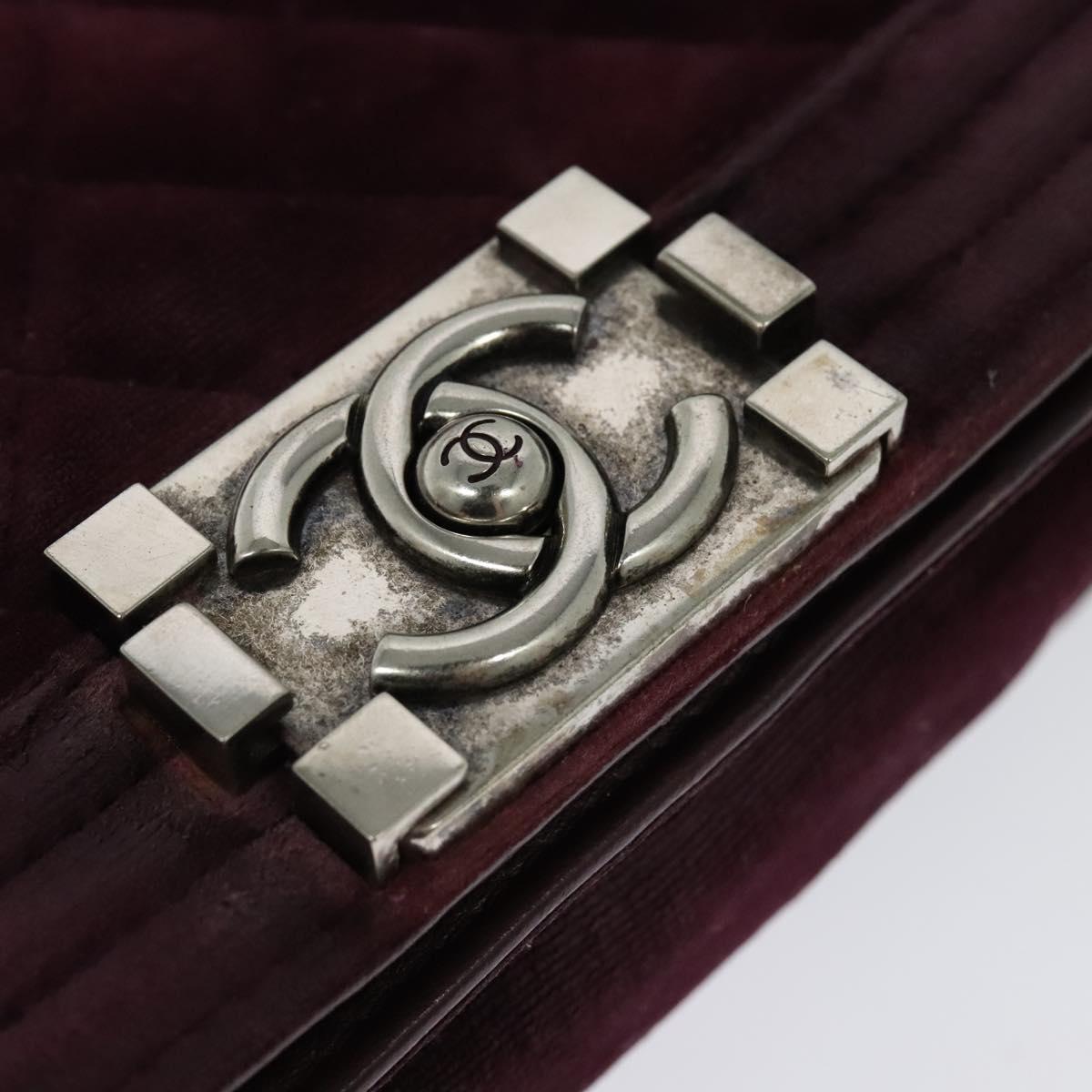 CHANEL Chain Boy Chanel Shoulder Bag Velor Purple CC Auth 133191