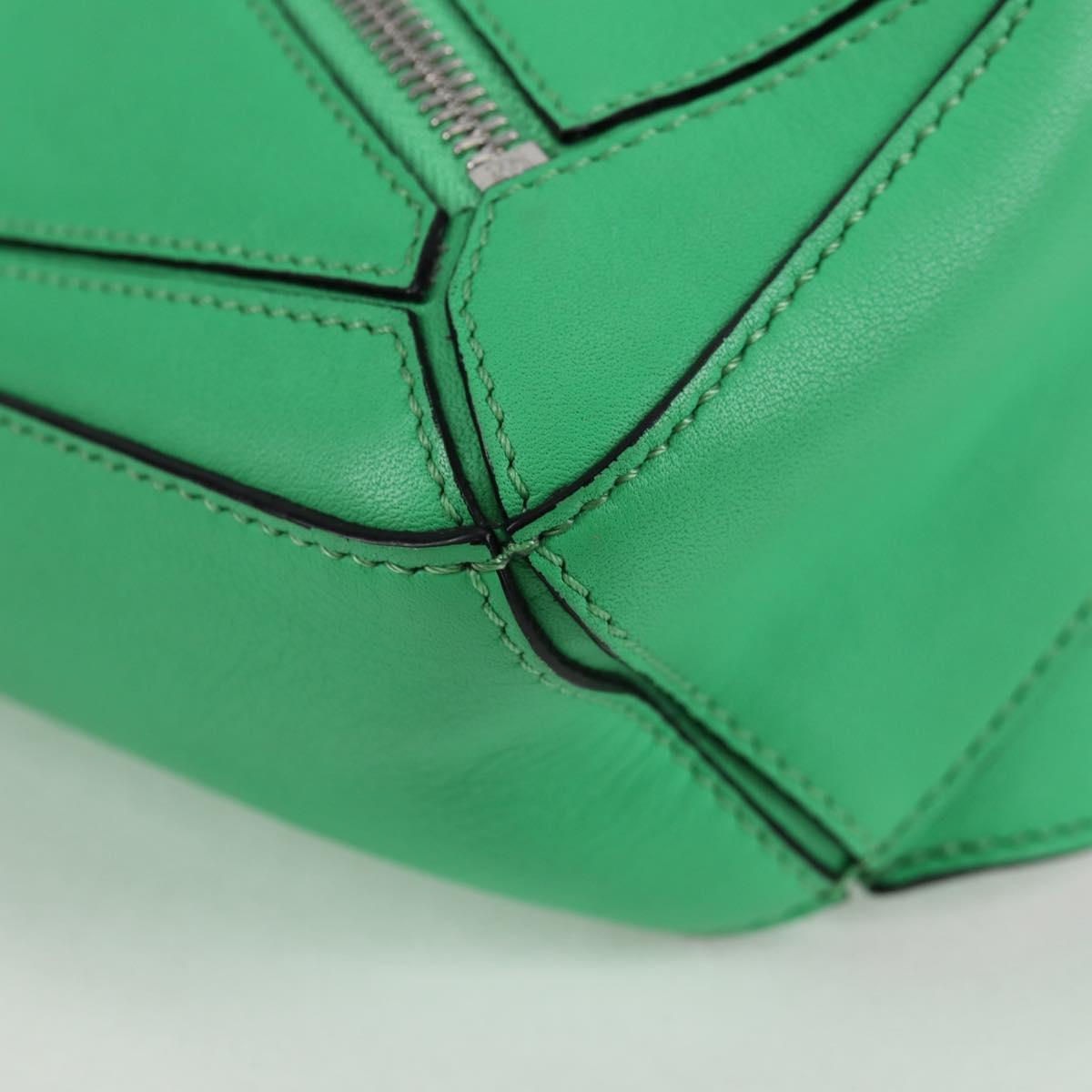 LOEWE Anagram Puzzle Body Bag Leather Green Silver Auth 133192SAM