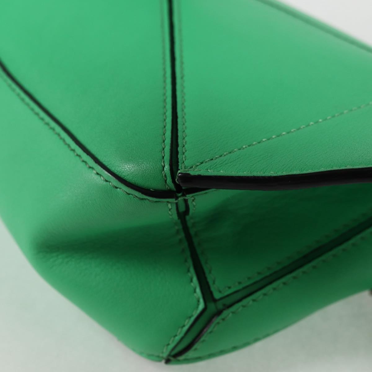 LOEWE Anagram Puzzle Body Bag Leather Green Silver Auth 133192SAM