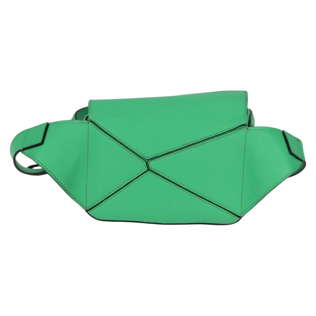 LOEWE Anagram Puzzle Body Bag Leather Green Silver Auth 133192SAM