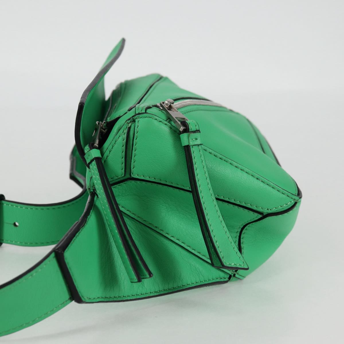 LOEWE Anagram Puzzle Body Bag Leather Green Silver Auth 133192SAM