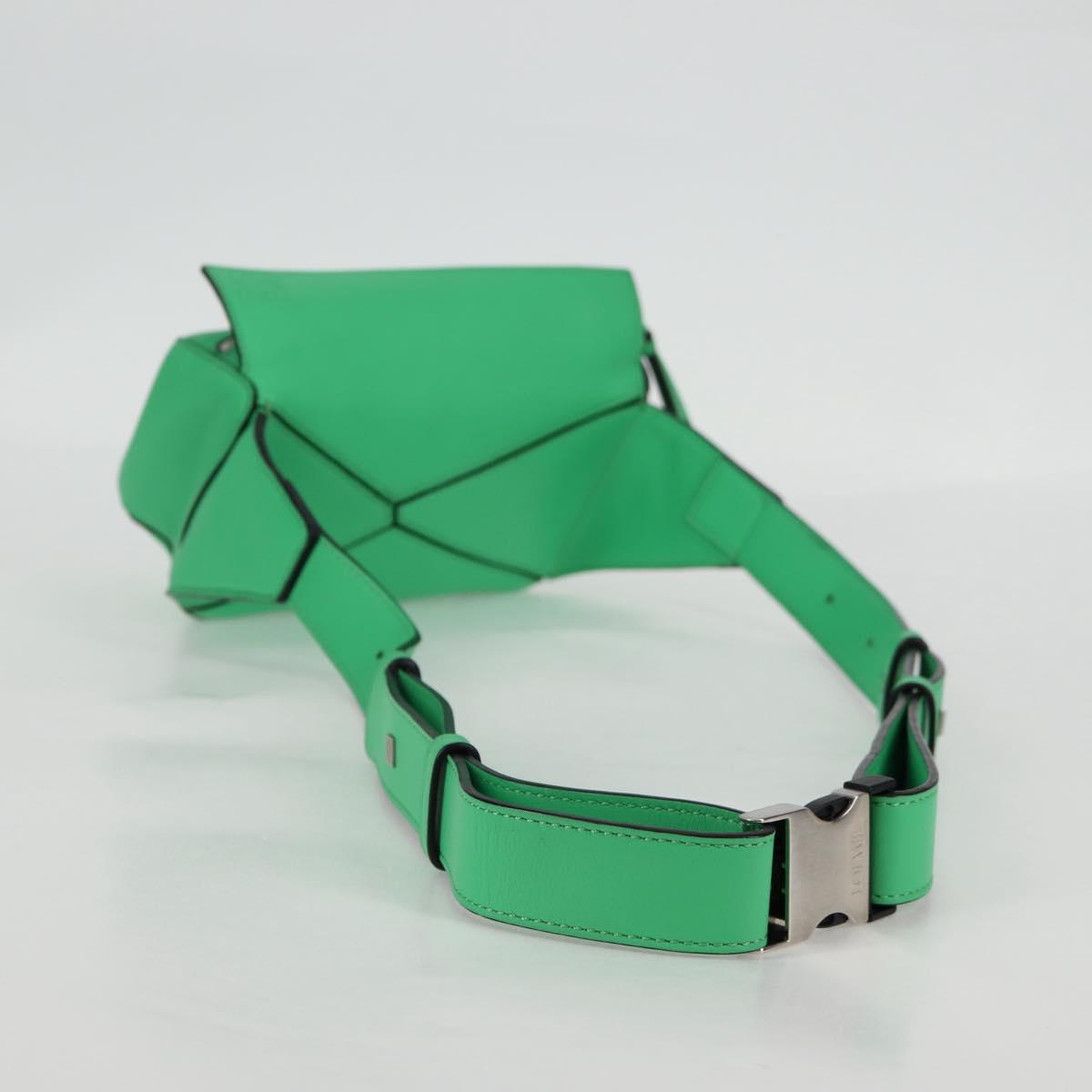 LOEWE Anagram Puzzle Body Bag Leather Green Silver Auth 133192SAM